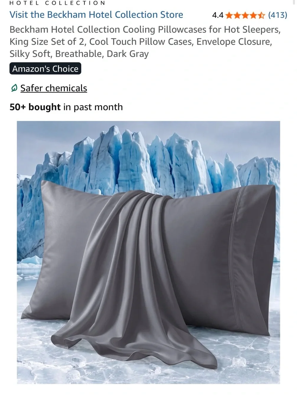 Beckham Hotel Collection Cool Touch Pillowcases - King Pair- dark gray